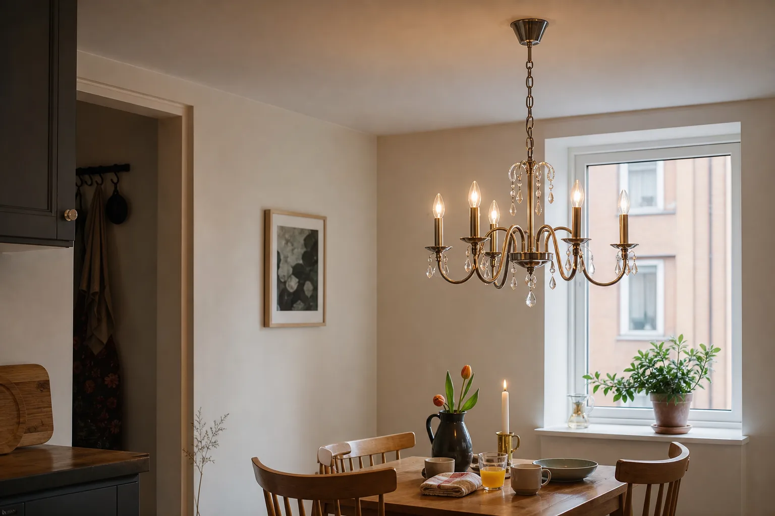 Enkel metallkrona över litet köksbord