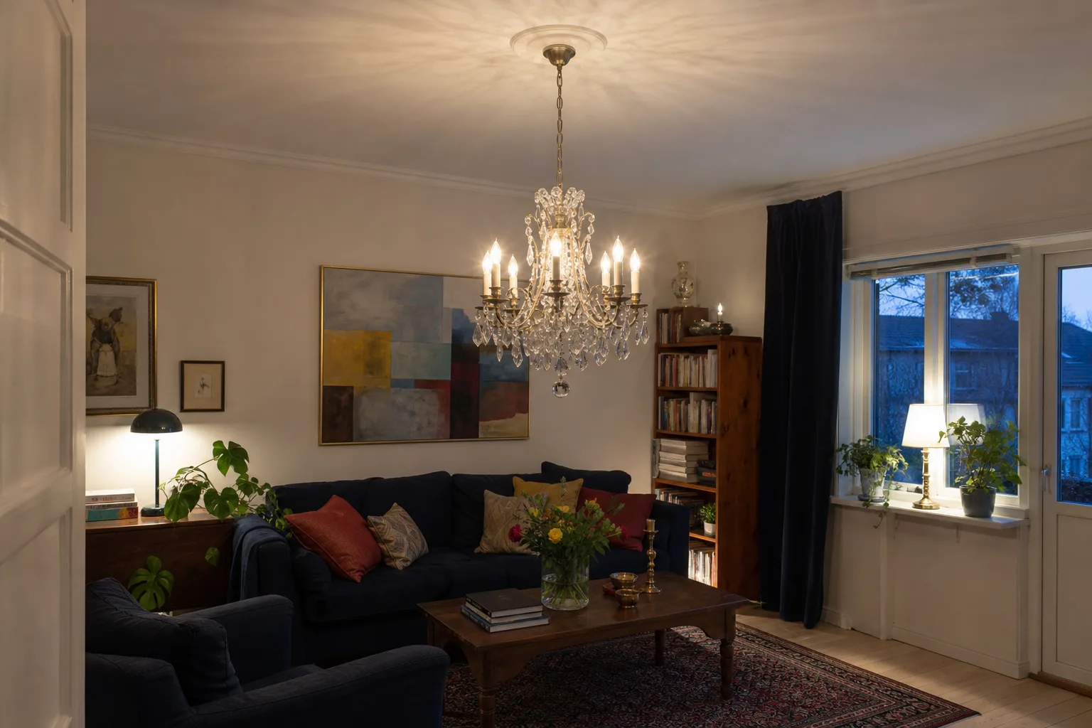 Tänd taklampa i svenskt vardagsrum