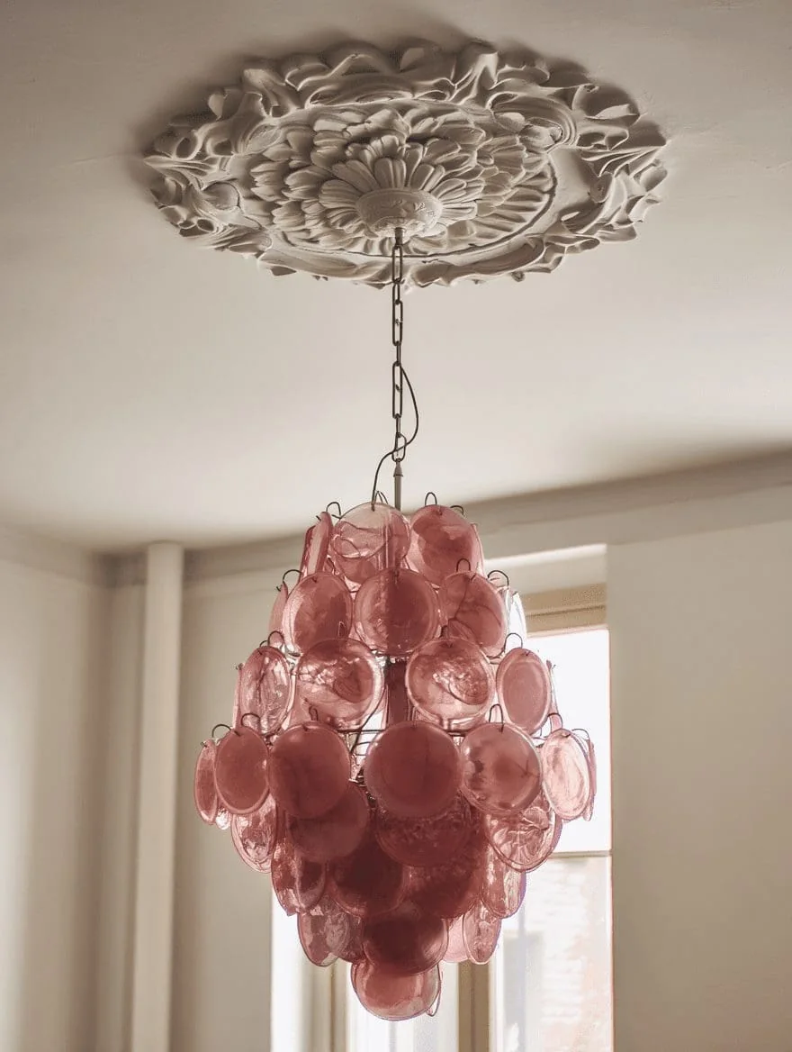 Murano ljuskrona med 87 skivor i rosa alabaster