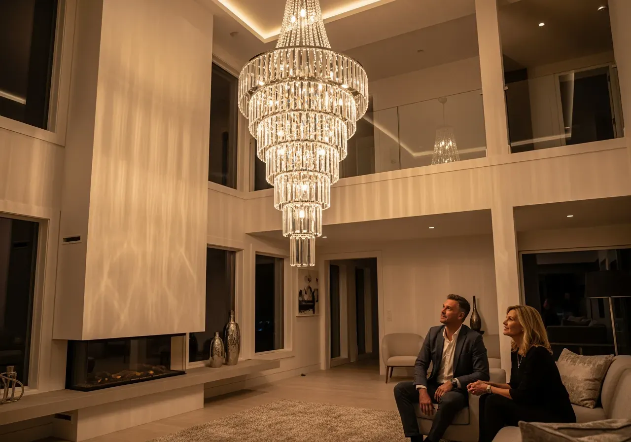 Klar poliedri ljuskrona i matt guld