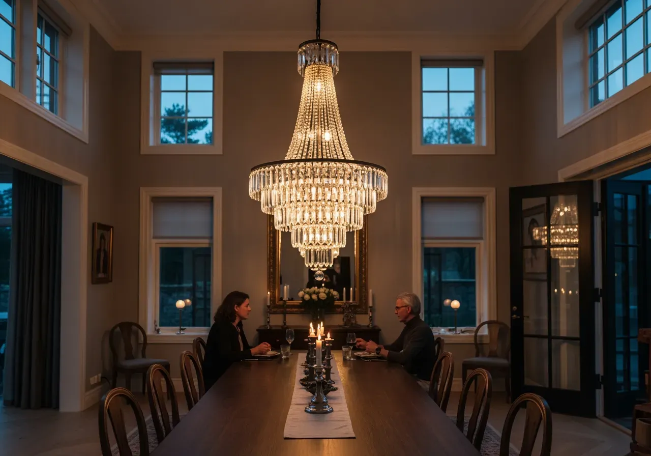 Klar krom bladljuskrona Murano