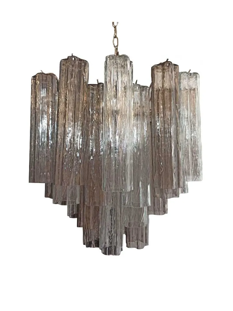 Murano ljuskrona – 36 rör – Rökig/Klar Krom patinerad
