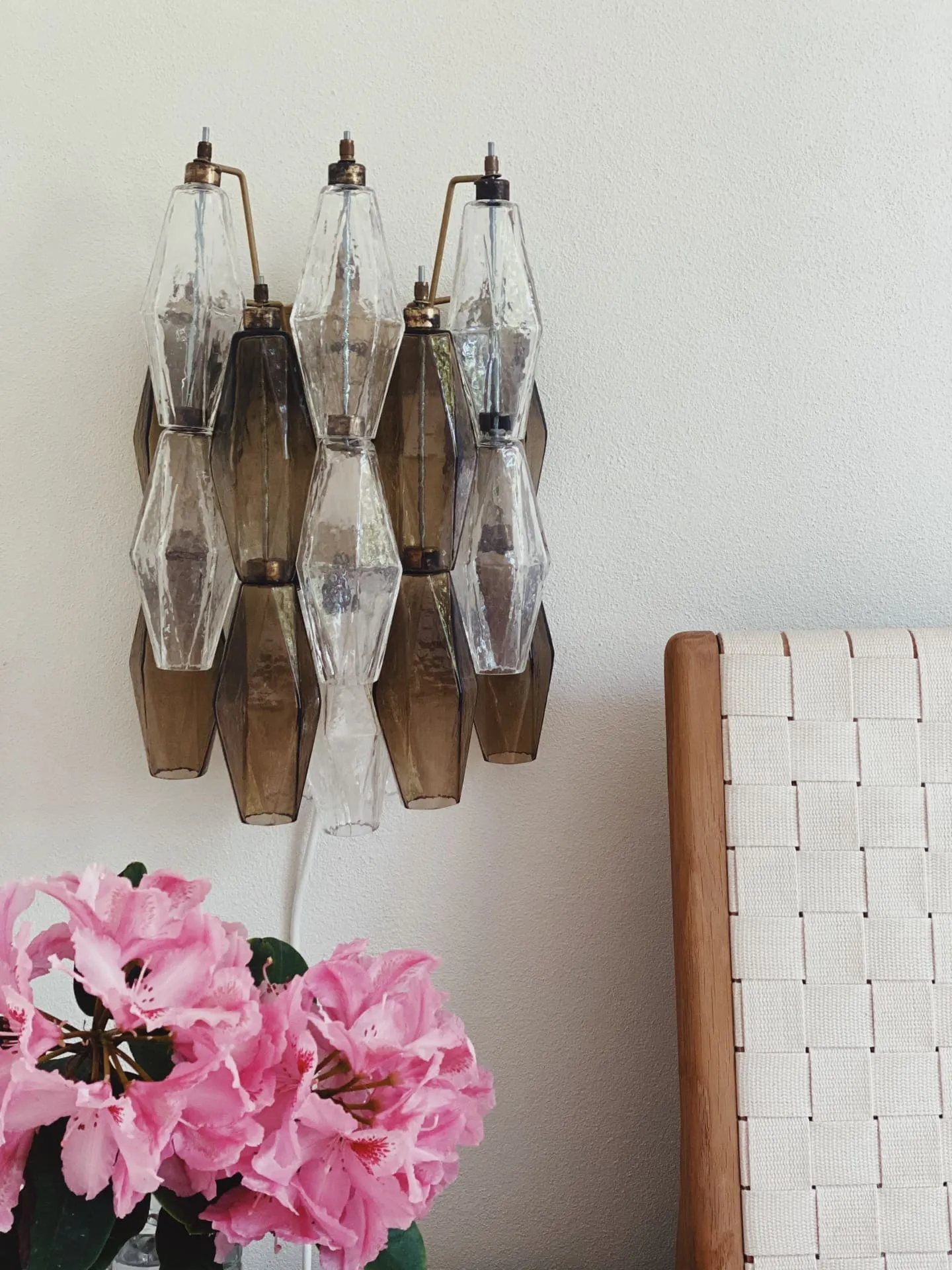 Muranovägglampa – Poliedri – Rökig/Klar Matt guld med patina Med sladd för direkt väggmontage