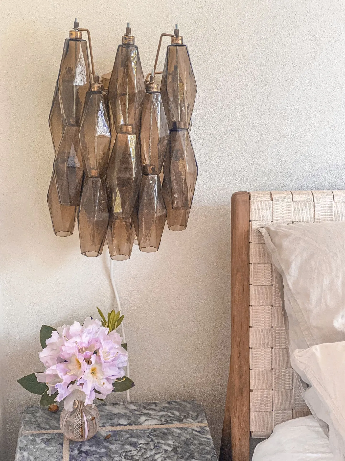 Muranovägglampa – Poliedri – Rökig Matt guld utan patina Med sladd för direkt väggmontage