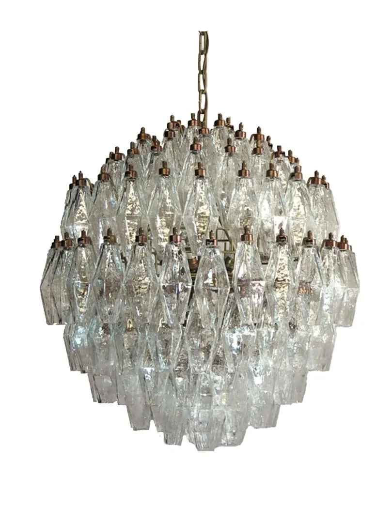 Murano ljuskrona – 140 glas – Klar Matt guld med patina