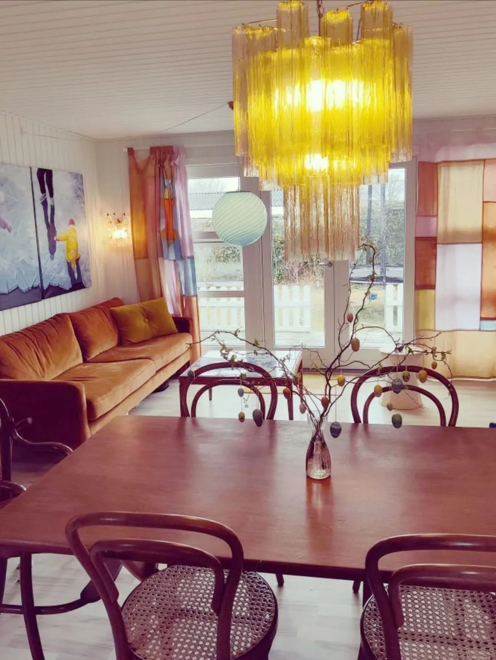 Murano ljuskrona – 30 rör – Klar bärnsten/Gul Glas Krom patinerad