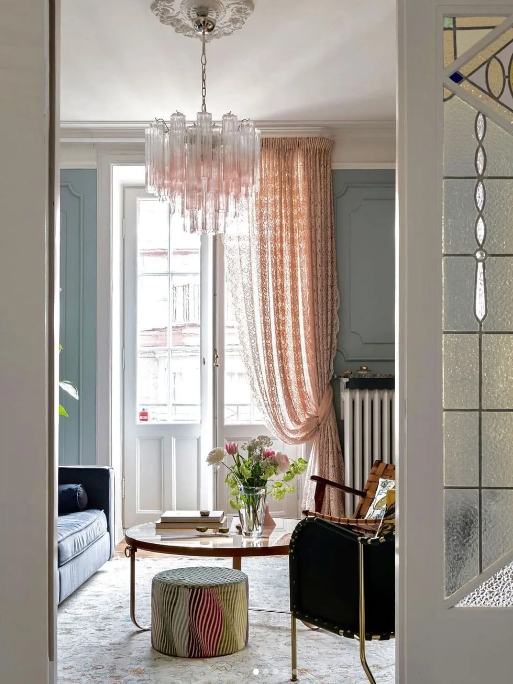 Murano ljuskrona – 36 rör – Rosa/Klar Krom blank