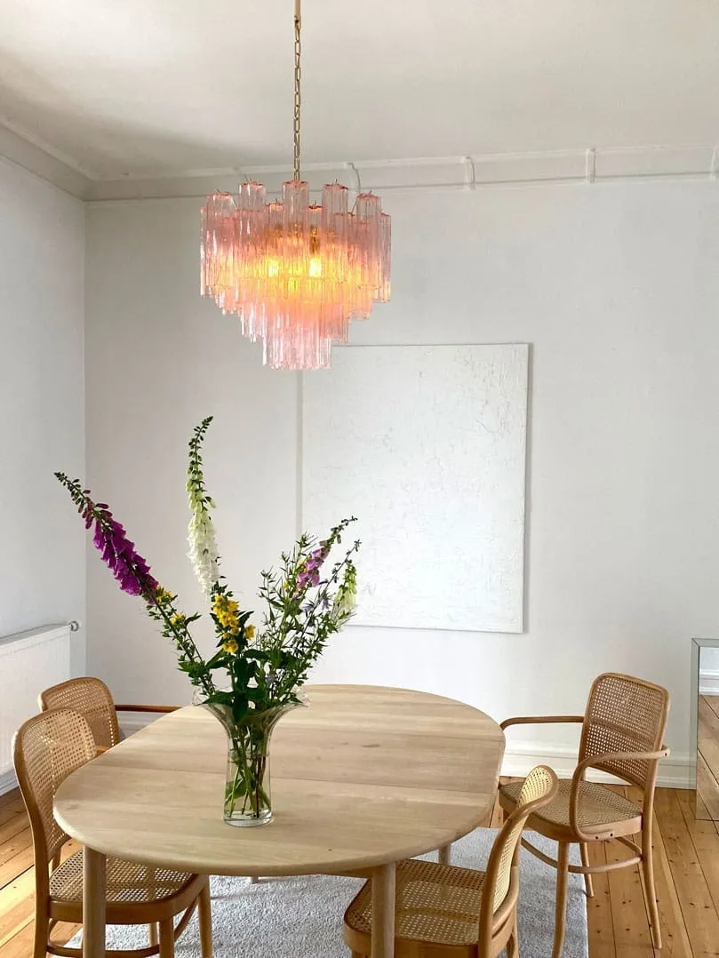 Murano ljuskrona – 36 rör – Rosa Krom blank