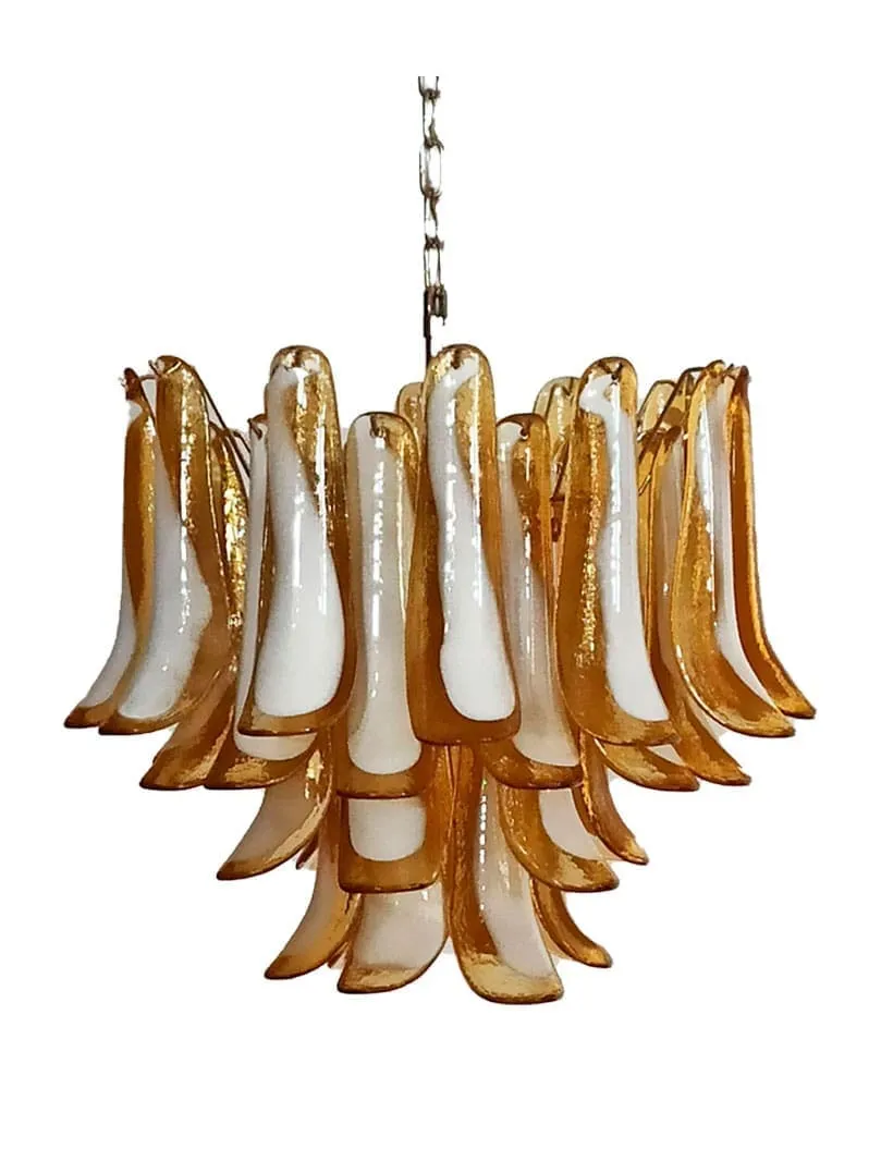 Murano ljuskrona – 41 kronblad – Karamell Krom blank