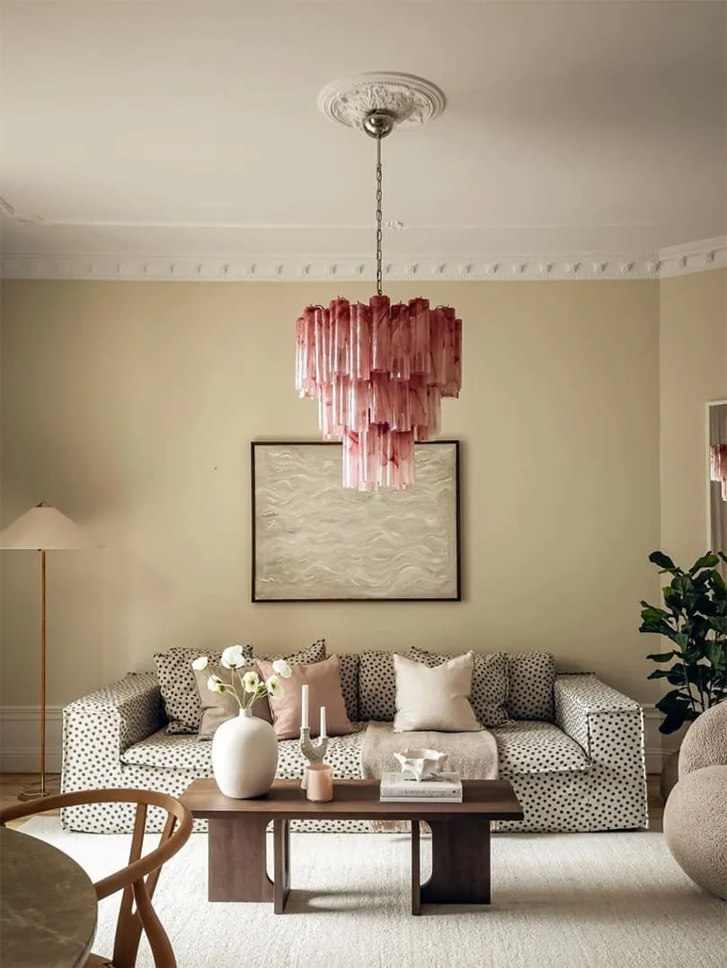 Murano ljuskrona – 48 rör – Alabaster – Rosa Krom patinerad