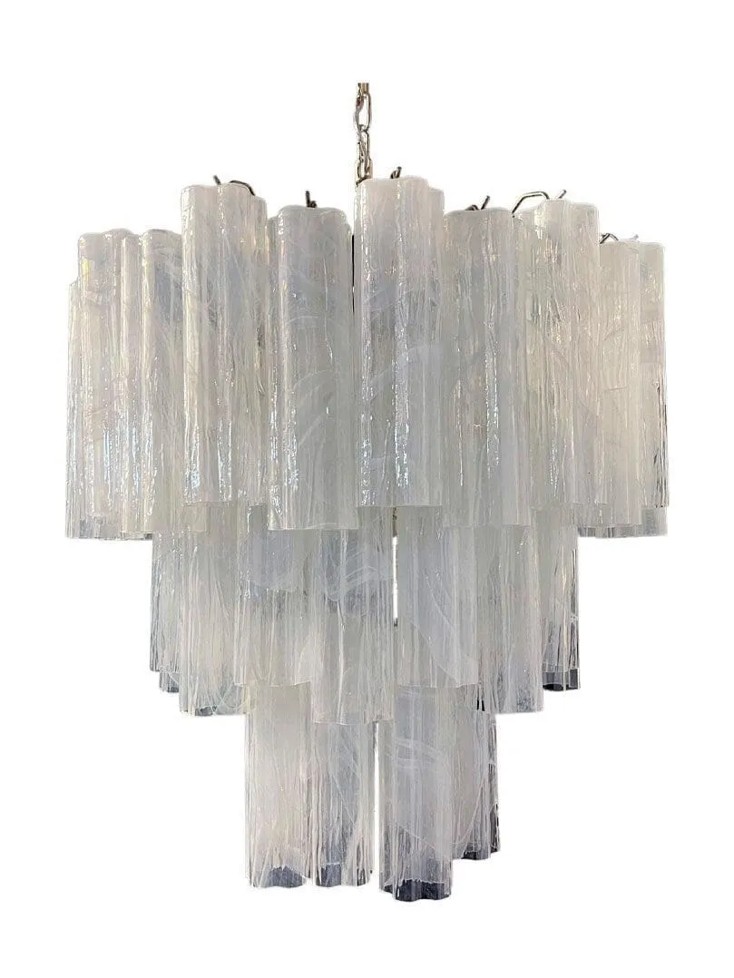 Murano ljuskrona – 48 rör – Alabaster – Vit Krom patinerad