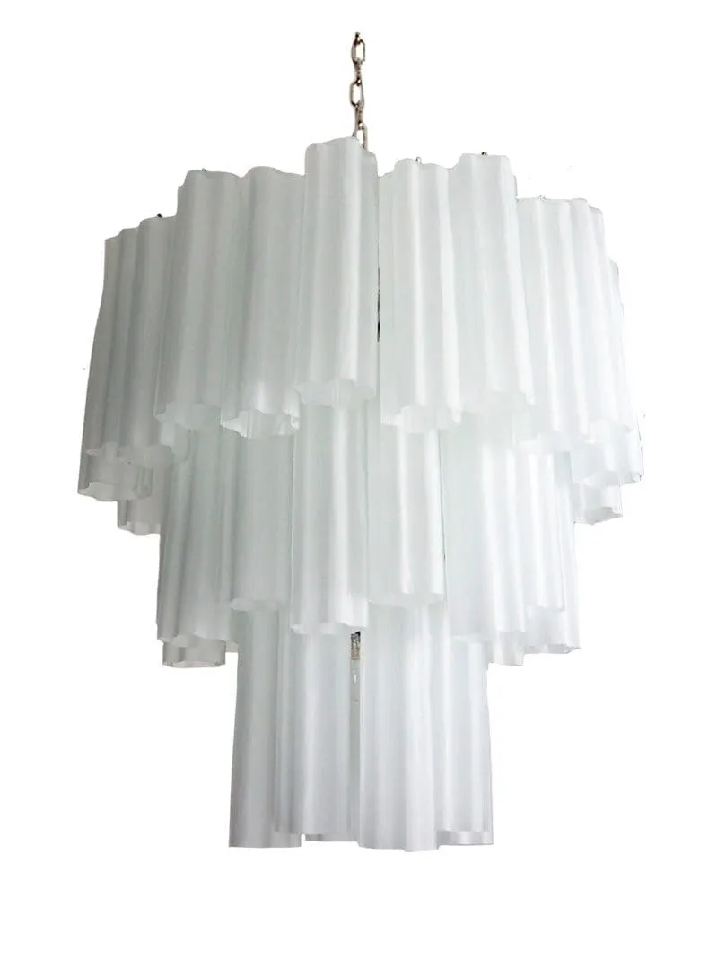 Murano ljuskrona – 48 rör – Matt vit Krom blank