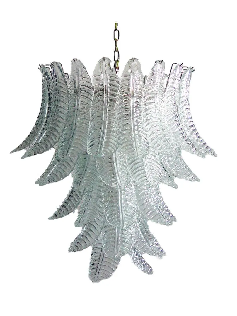 Murano ljuskrona – 52 glasblad – Klar Krom blank