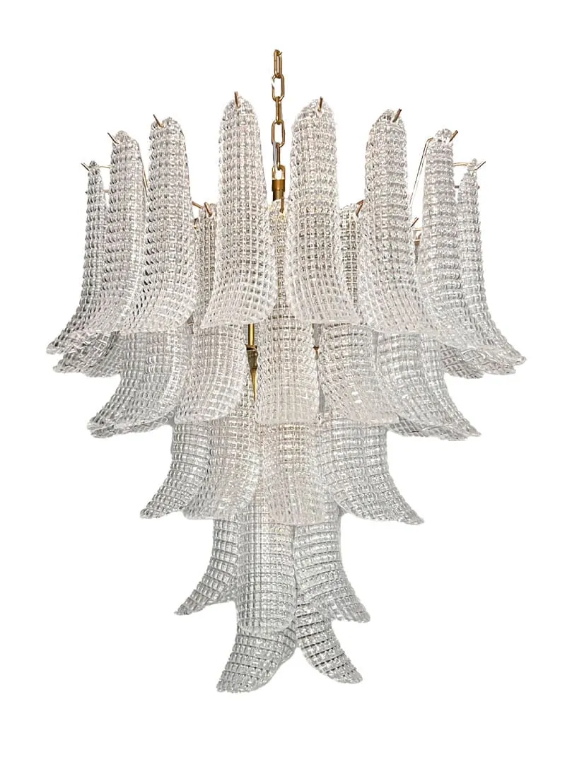Murano ljuskrona – 52 kronblad – Curvi – Klar Krom blank