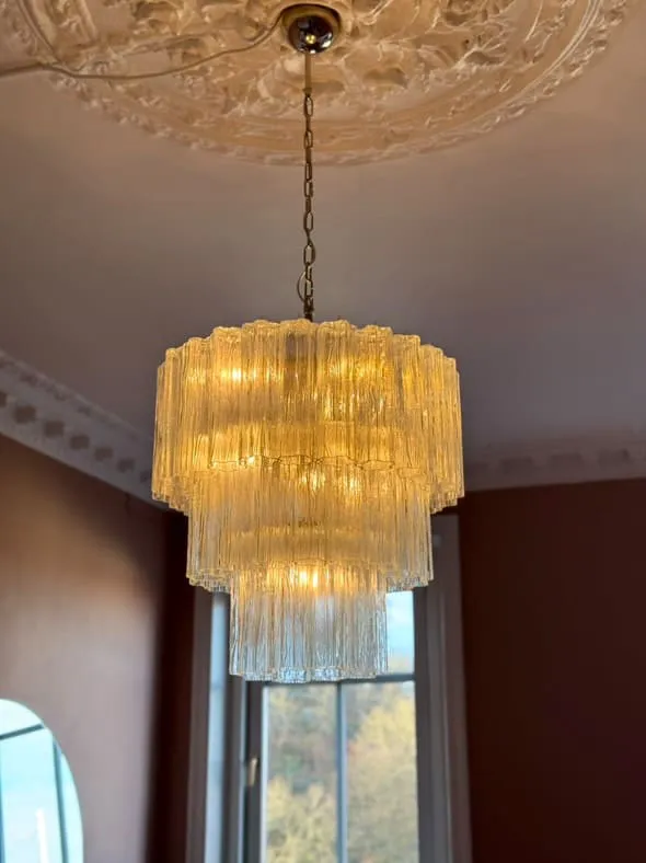 Murano ljuskrona - 52 rör - Klar Krom blank