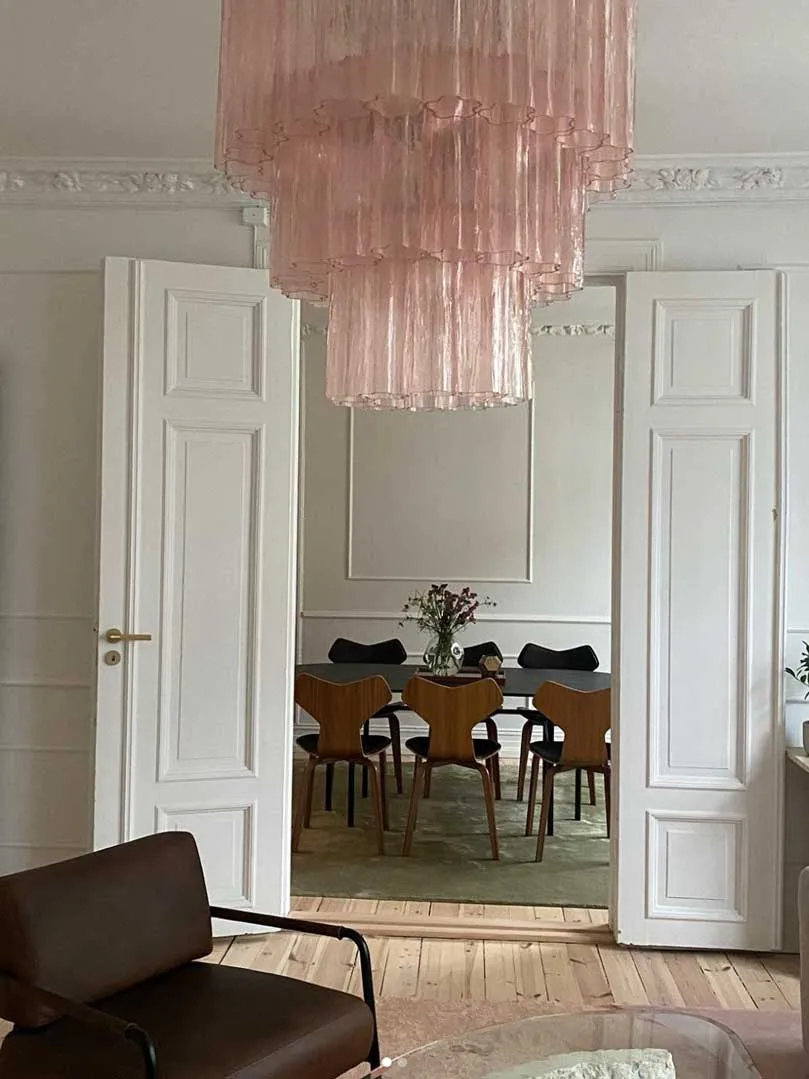 Murano ljuskrona – 52 rör – Rosa Krom blank