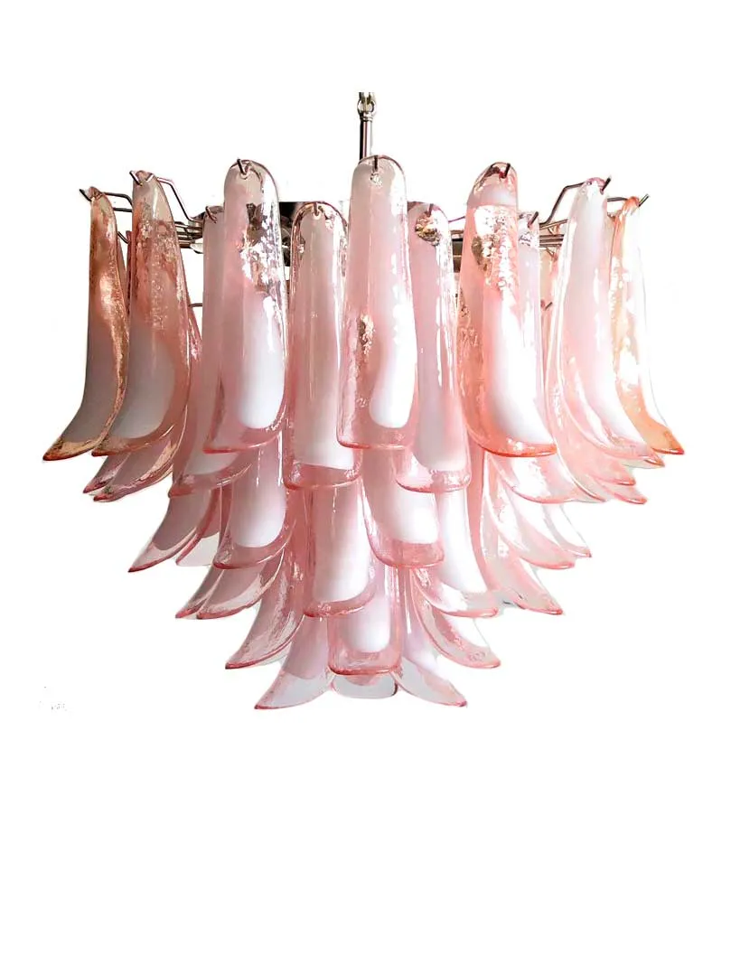 Murano ljuskrona – 53 kronblad – Rosa Krom patinerad