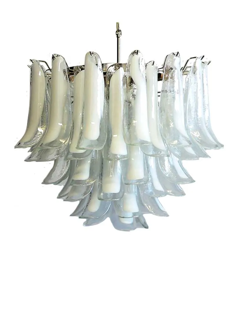 Murano ljuskrona – 53 kronblad – Vit Krom blank