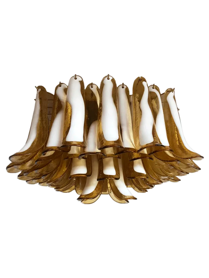 Murano ljuskrona – 64 kronblad – Karamell Krom blank