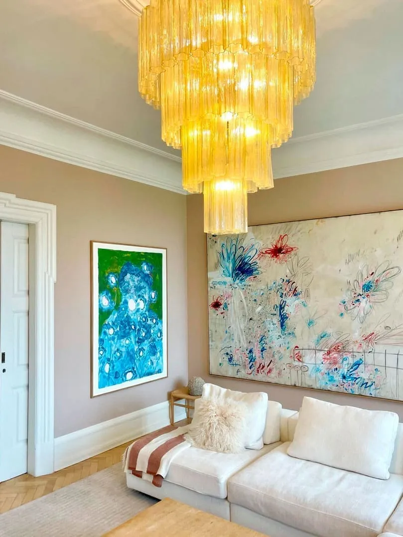 Murano ljuskrona – 78 rör – Ljus bärnsten Krom patinerad