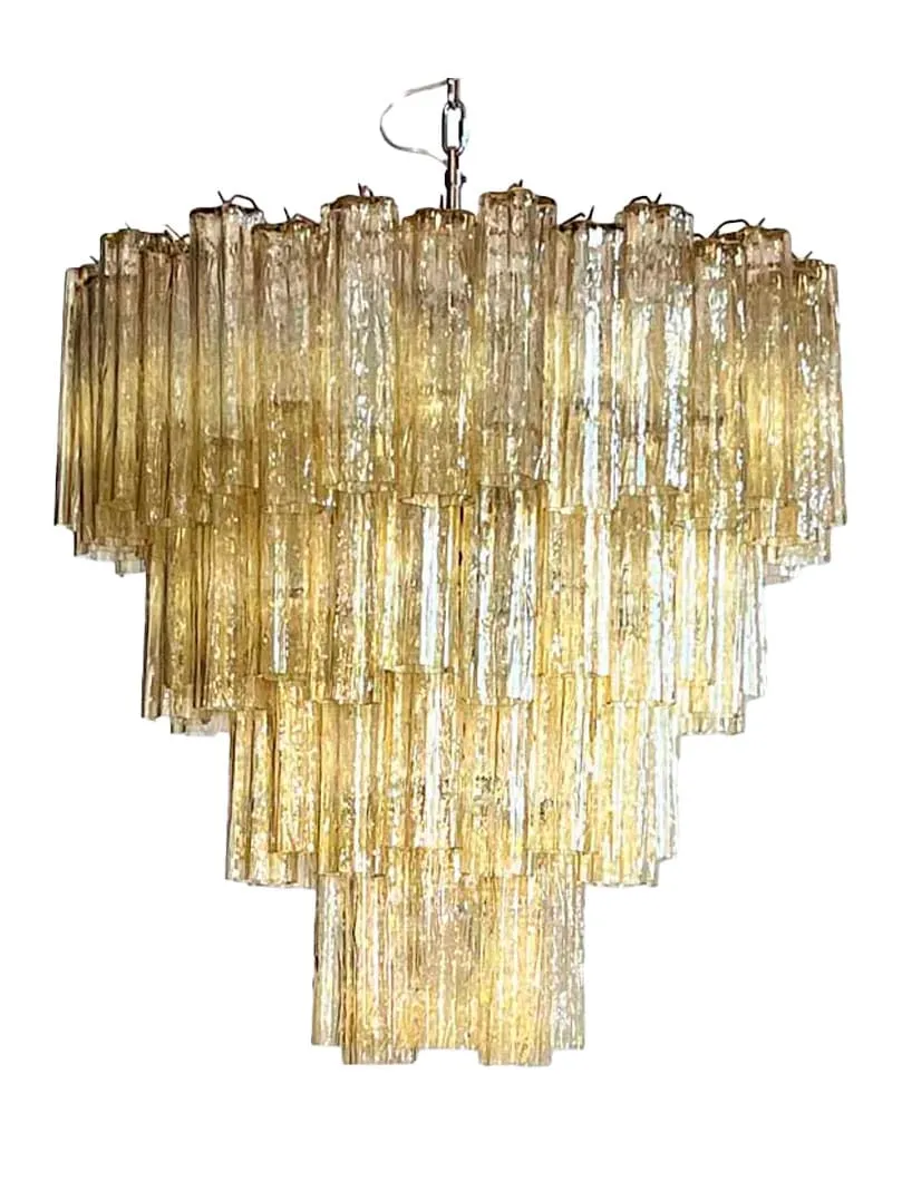 Murano ljuskrona – 80 rör – Ljus Bärnsten Krom patinerad