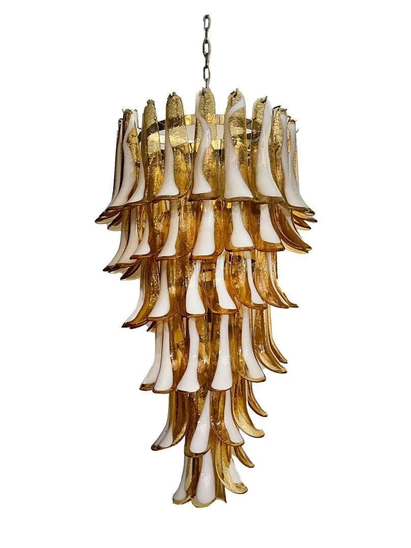 Murano ljuskrona – 85 kronblad – Karamell Krom blank