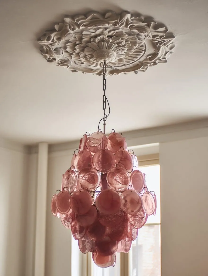 Murano ljuskrona - 87 skivor - Rosa alabaster Krom patinerad