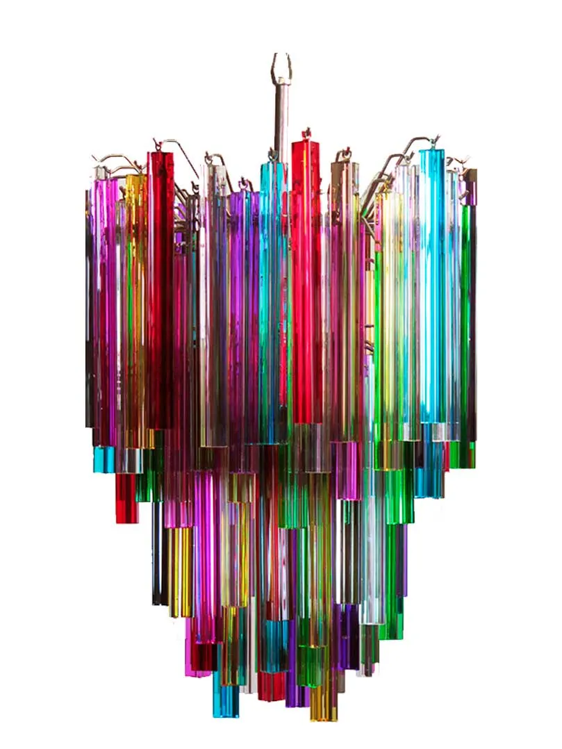 Murano ljuskrona – 92 prismor – Flerfärgad Krom patinerad