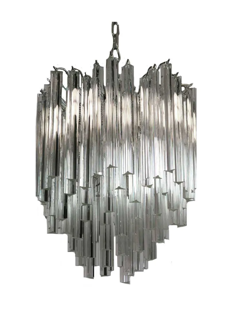 Murano ljuskrona – 92 prismor – Klar Krom blank