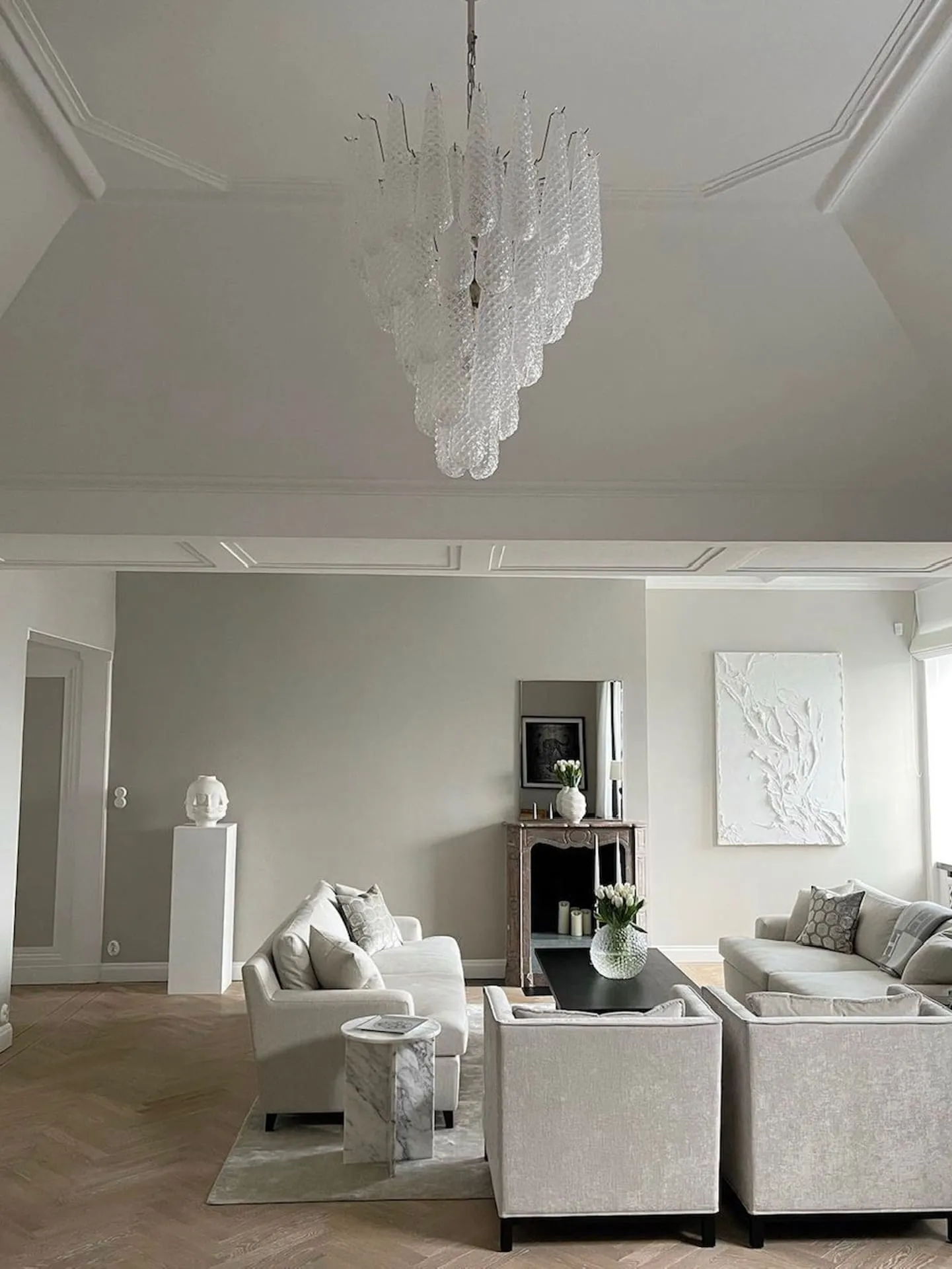 Murano ljuskrona – Droppe – 52 glasblad – Klar Krom blank