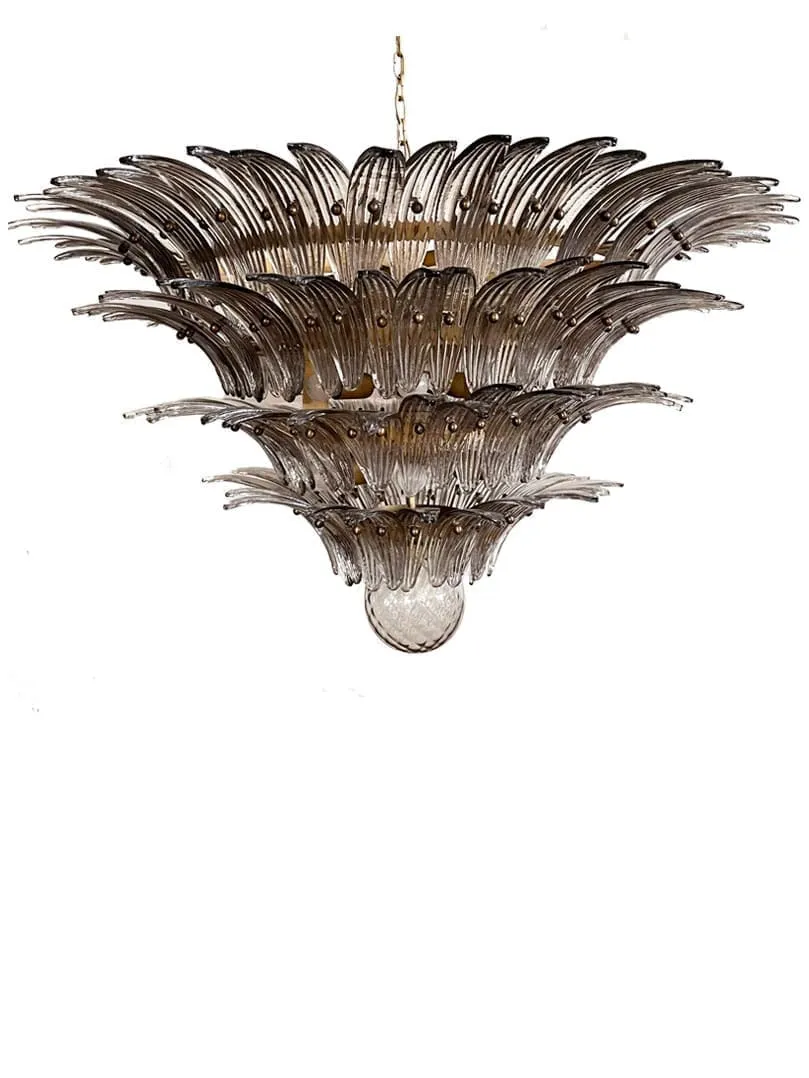 Murano ljuskrona – Palmette – 163 glas – Rökfärgad Matt guld utan patina