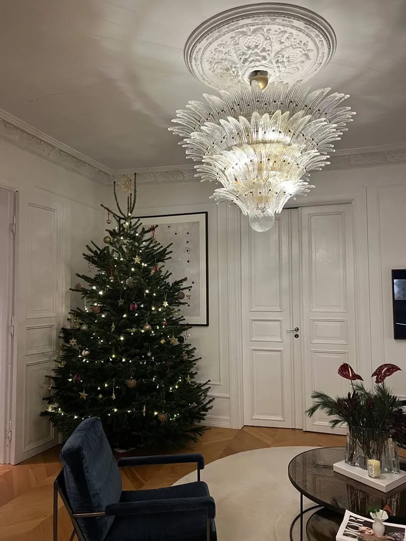 Murano ljuskrona – Palmette – 163 glas – klar Matt guld utan patina