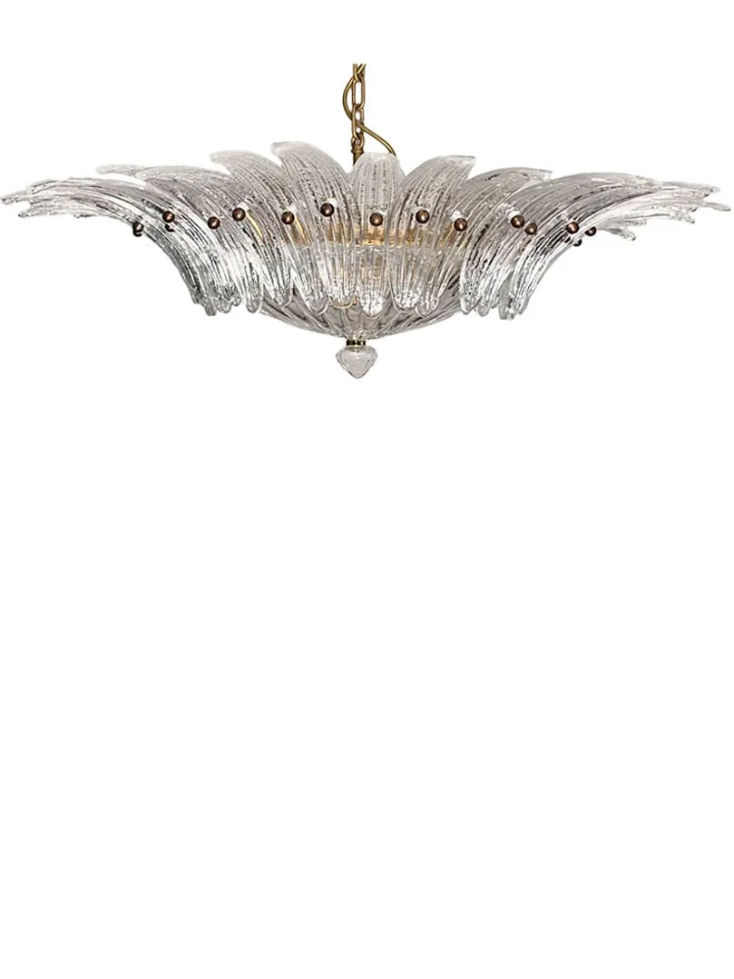Murano ljuskrona - Palmette - 36 glas - Klar Matt guld med patina