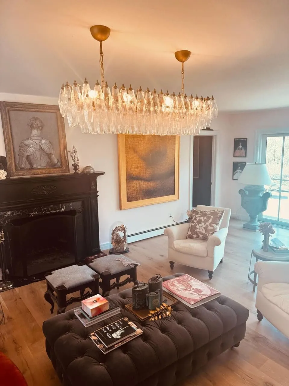 Murano ljuskrona – Poliedri – 138 glas – Klar Matt guld utan patina