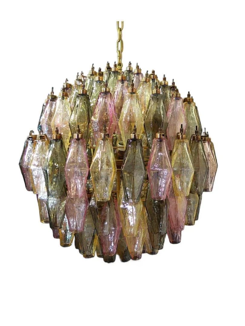 Murano ljuskrona – Poliedri – 140 glas – Multi Matt guld med patina