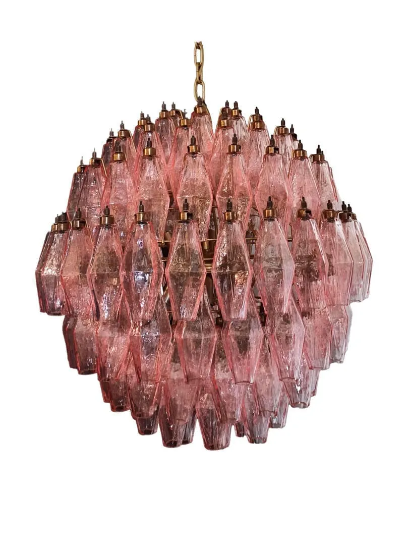 Murano ljuskrona – Poliedri – 140 glas – Rosa Matt guld med patina