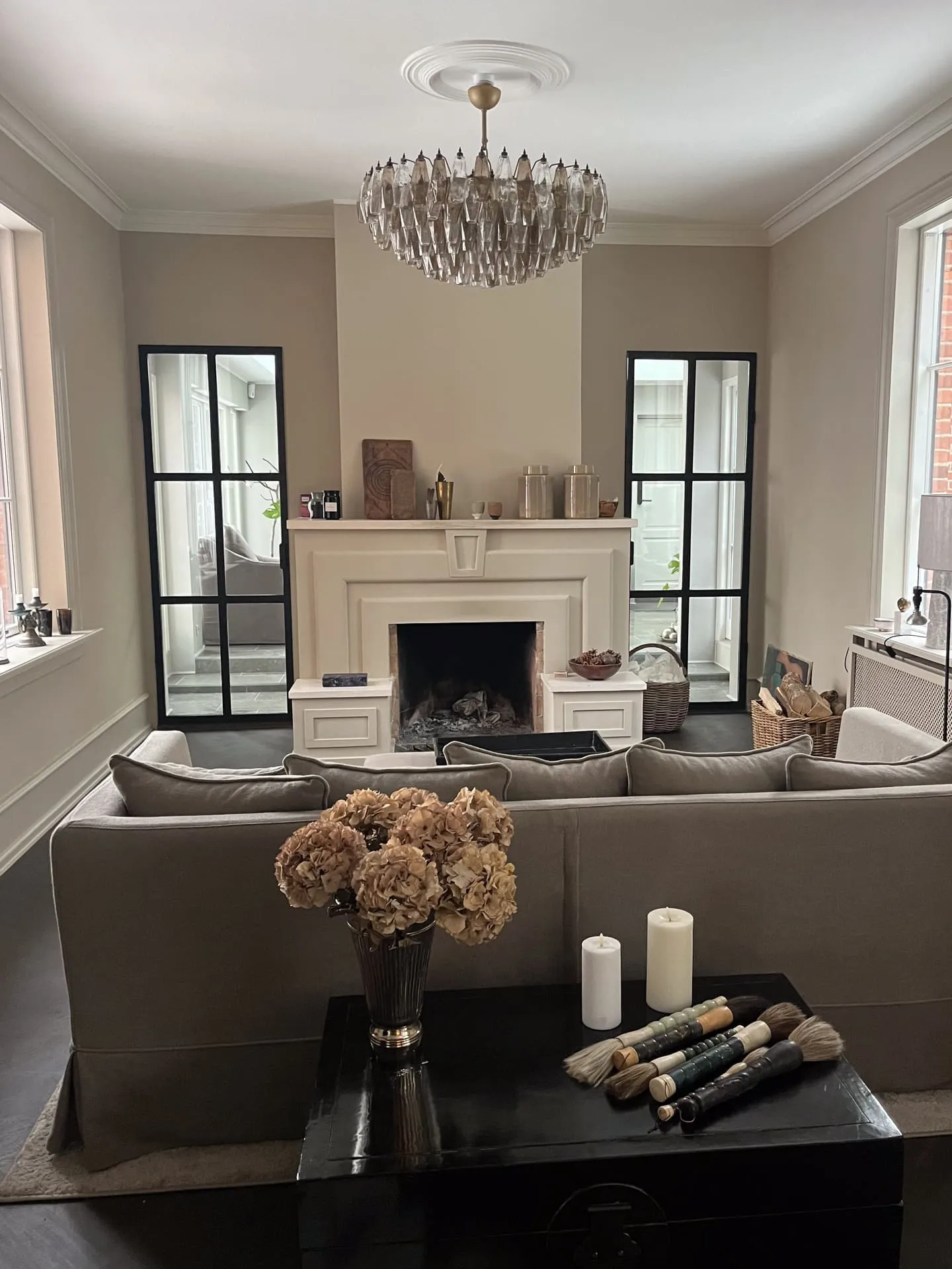 Murano ljuskrona – Poliedri – 185 glas – Rökig/Klar Matt guld med patina