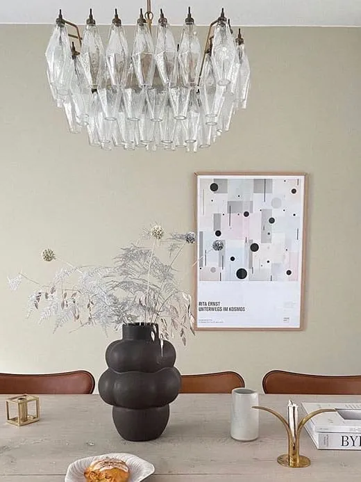 Murano ljuskrona – Poliedri – 56 glas – Klar Matt guld utan patina