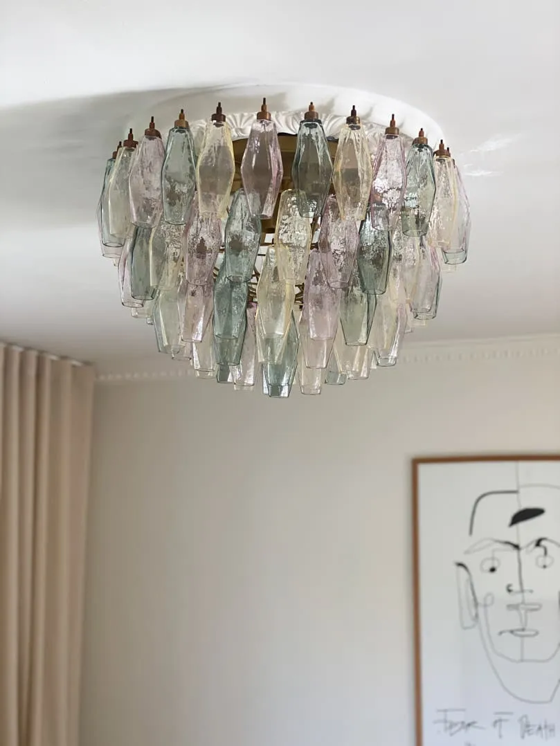 Murano ljuskrona – Poliedri – 84 glas – Multi Matt guld med patina