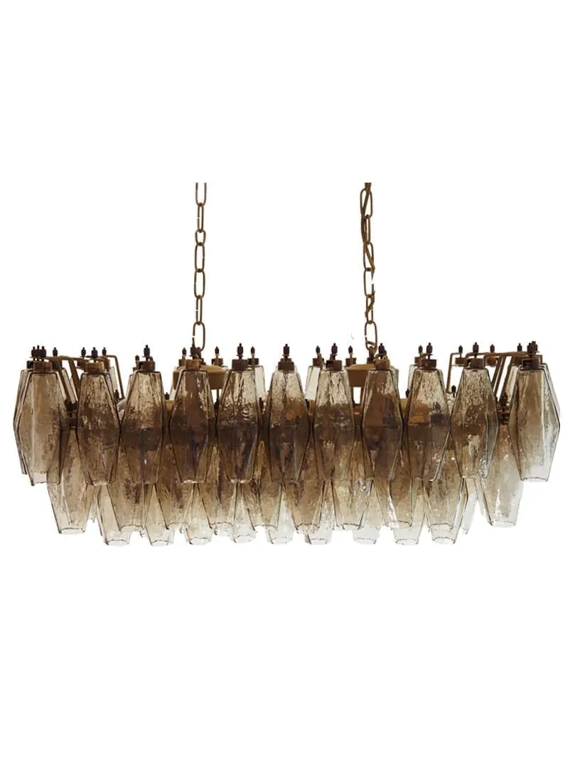 Murano ljuskrona – Poliedri – 84 glas – Rökig Matt guld utan patina