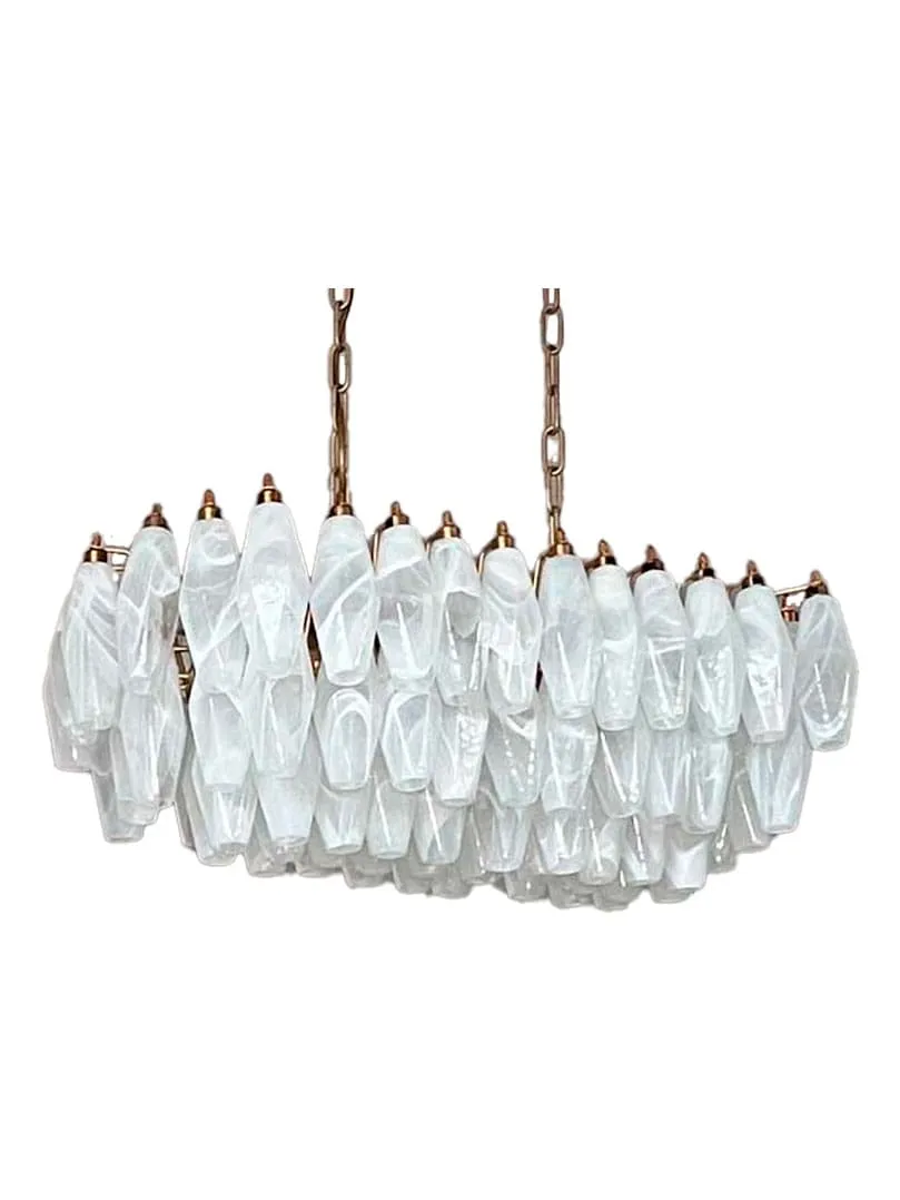 Murano ljuskrona - Poliedri - 84 glas - Vit alabaster Matt guld utan patina