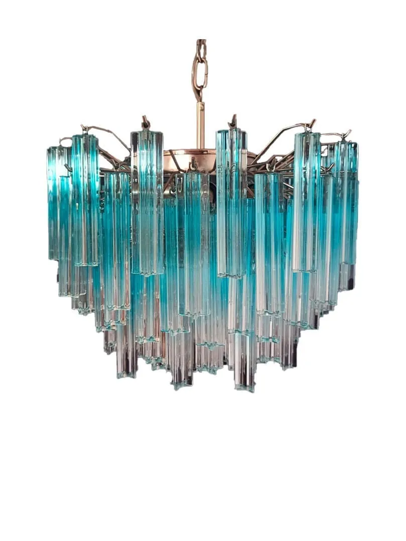 Murano ljuskrona – Quadriedri – 107 prismer – Blå Krom patinerad