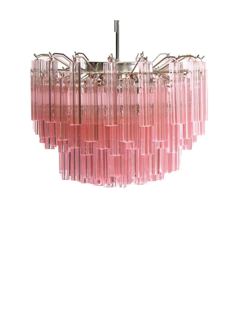 Murano ljuskrona – Quadriedri – 107 prismer – Rosa Krom blank