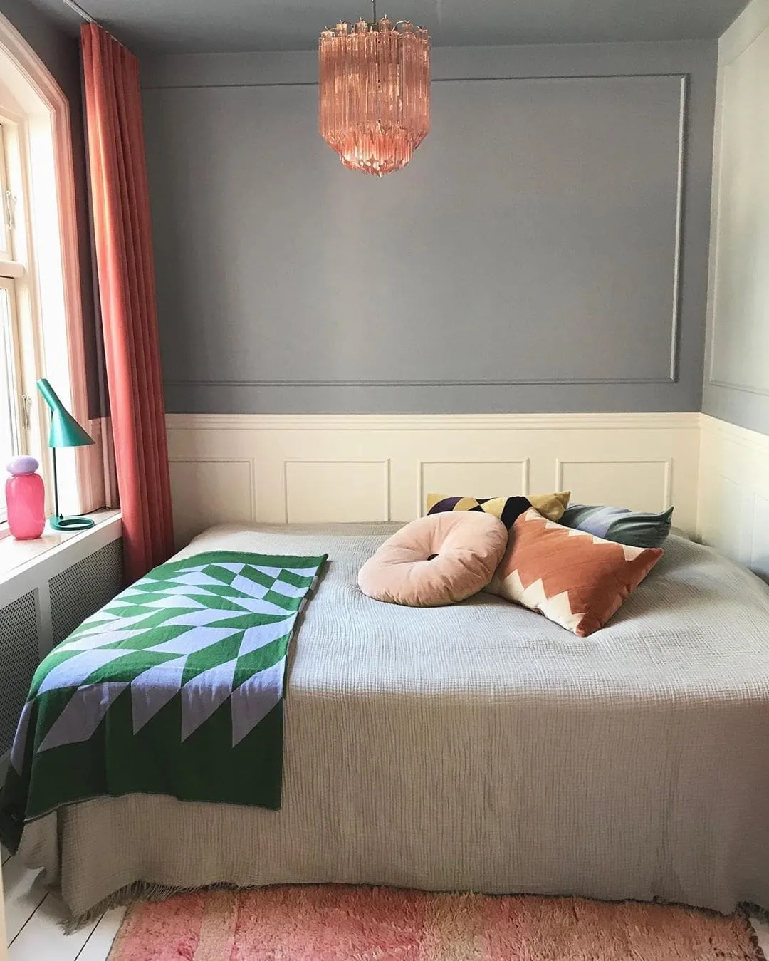 Murano ljuskrona – Quadriedri – 47 prismer – Rosa Krom patinerad