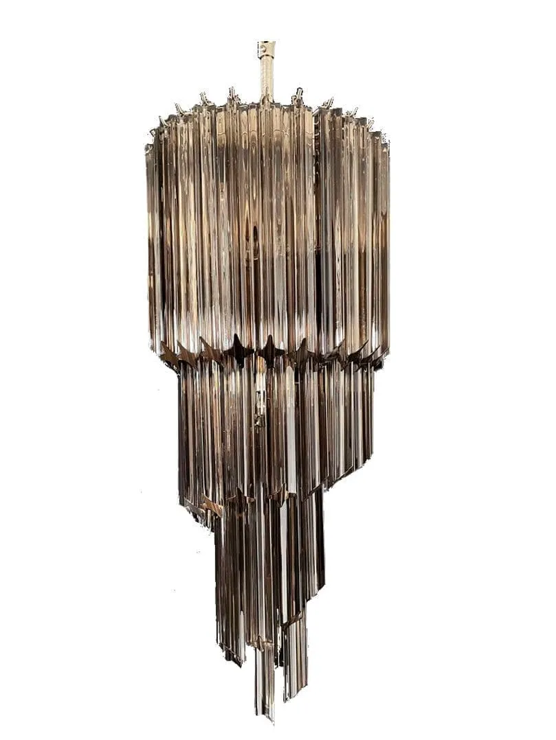 Murano ljuskrona – Spiral – 54 prismer – Mörk Rökfärgad Krom blank