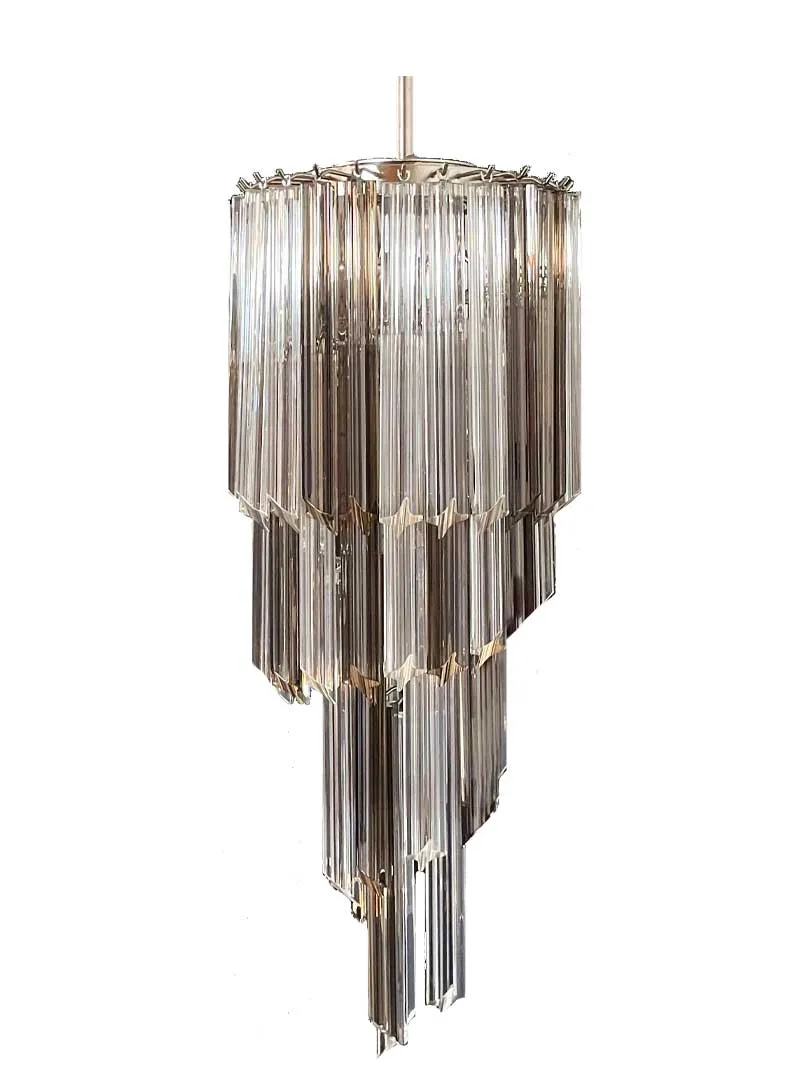 Murano ljuskrona – Spiral – 54 prismer – Rökig/Klar Krom blank