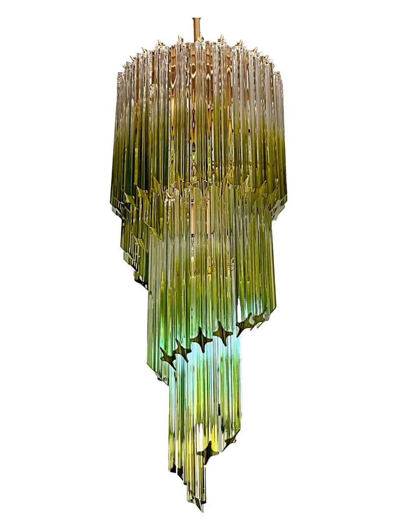 Murano ljuskrona - Spiral - 54 prismor - Grön Krom blank