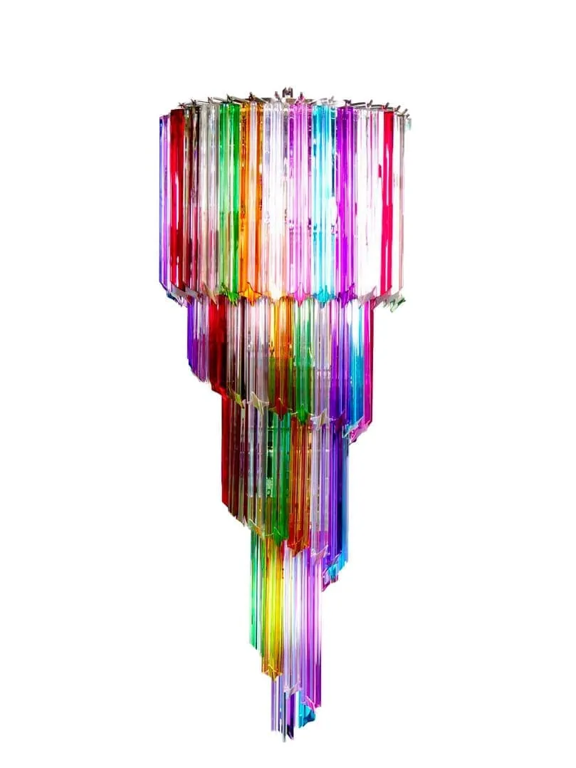 Murano ljuskrona – Spiral – 86 prismer – Multi Krom patinerad