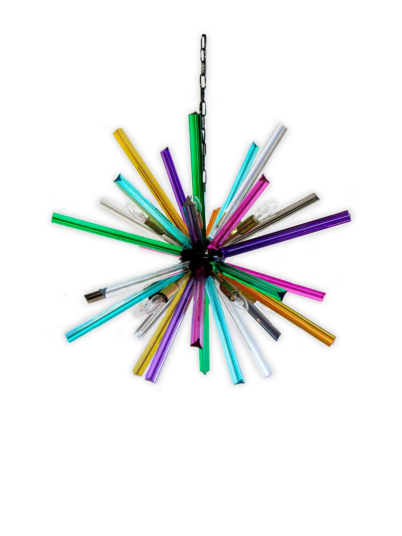 Murano ljuskrona - Sputnik - 30 prismor - Multi Krom patinerad