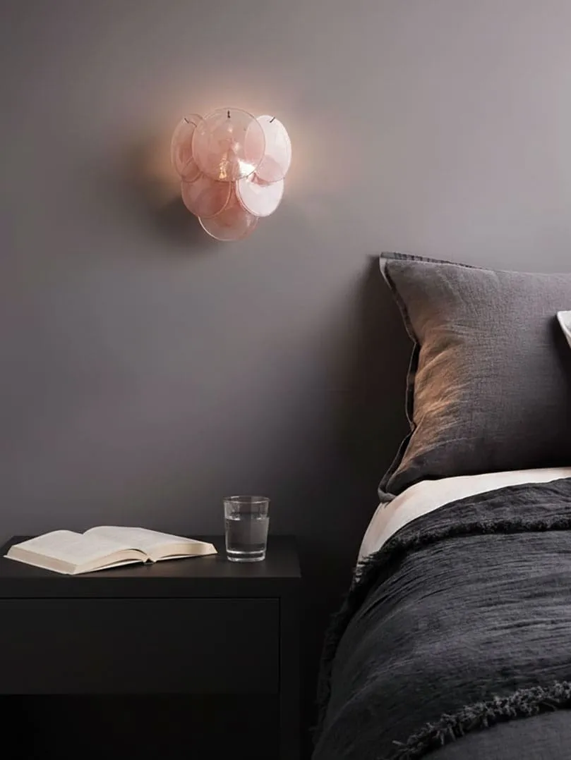 Murano - Vägglampa - Disk - Alabaster Rosa Krom blank